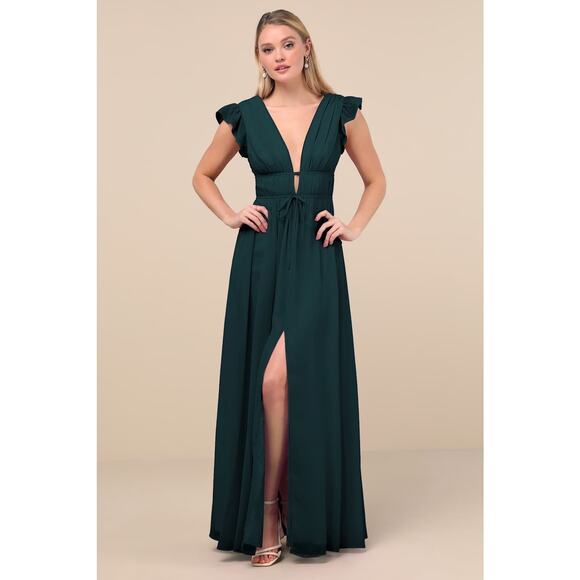 Lulus Dresses & Skirts - NWT Lulus I'm All Yours Emerald Green Ruffled Maxi Dress Bridesmaid Cocktail M